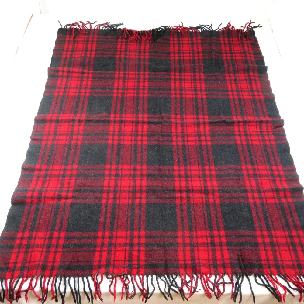 Pendleton Wool Stadium Blanket Robe Throw Plaid Red Black 62X52 + 4